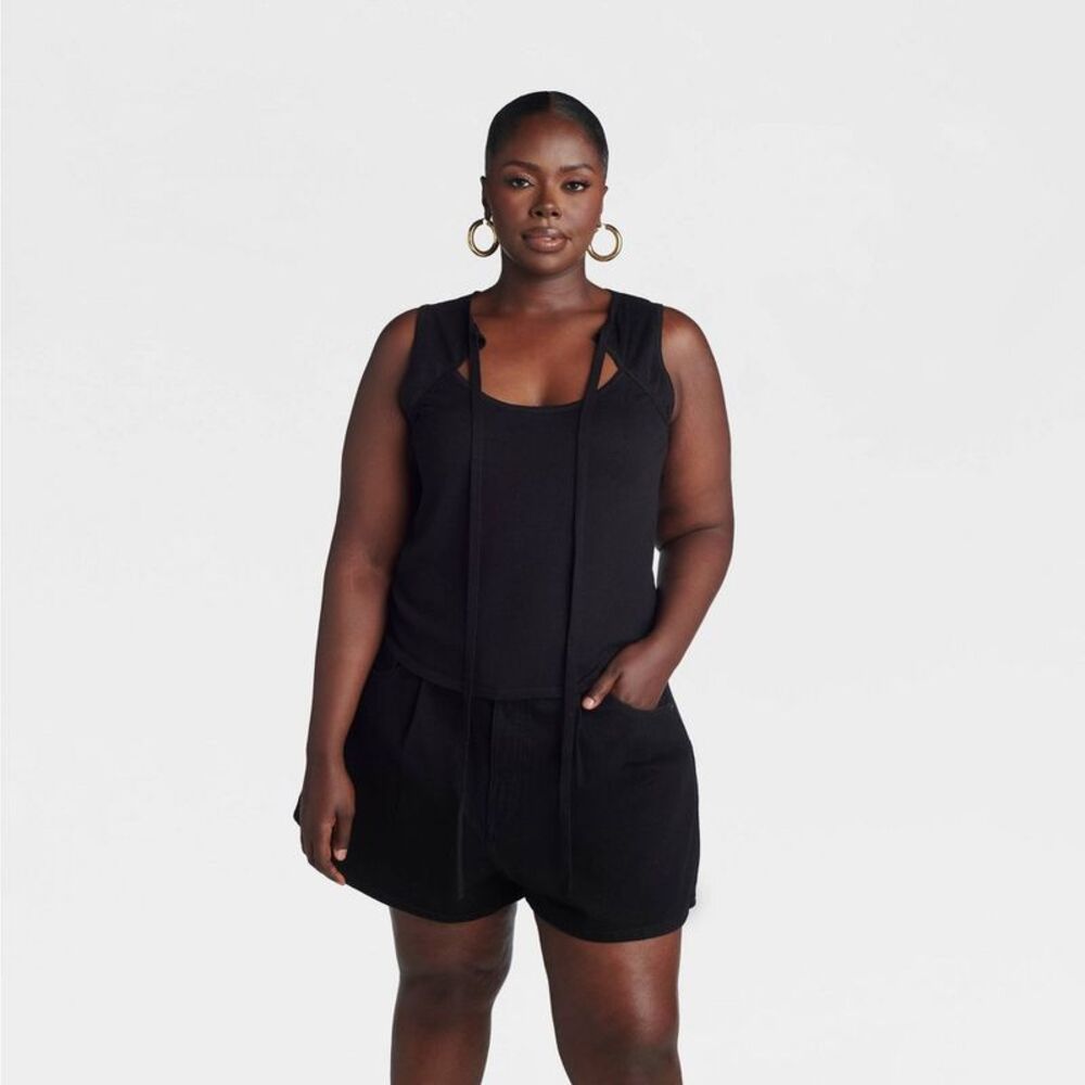 KBB by KAHLANA Women's 'The Tie Front Tank Top' - Black XXL